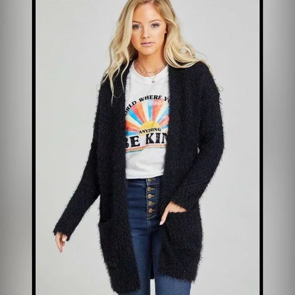Women's Fuzzy Sweater Cardigan - Picture 1 of 4